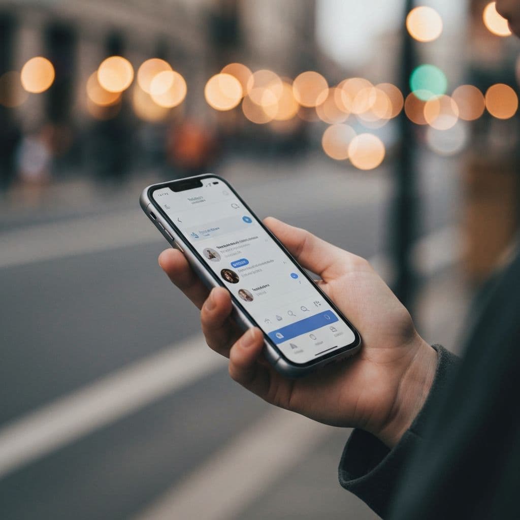 Person hält Smartphone in der Stadt